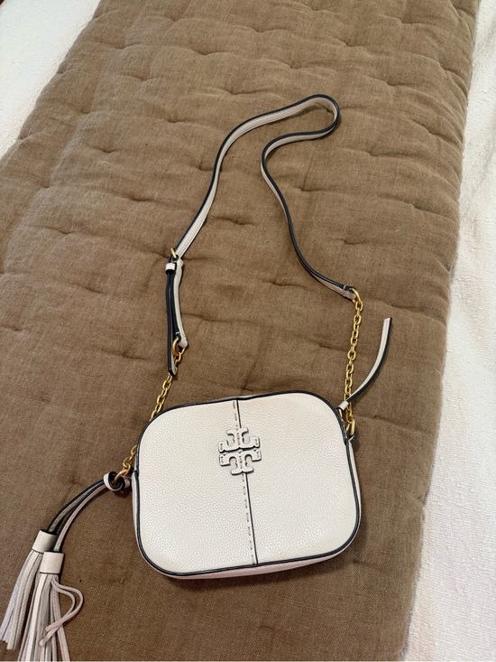 Tory Burch Handbags - Tory Burch White Leather Crossbody Camera Bag with Tassel